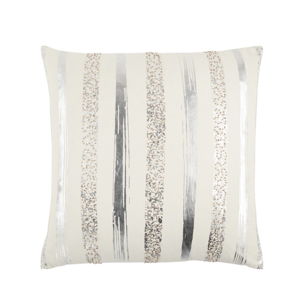 Silver and Gold Glam Stripe Beaded Throw Pillow