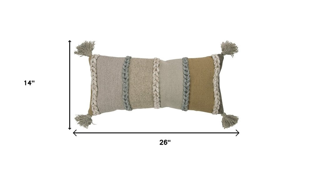 Beige Brown Braided Stripe Lumbar Pillow