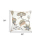20" White and Tan Jacobean Floral Cotton Throw Pillow With Applique and Embroidery