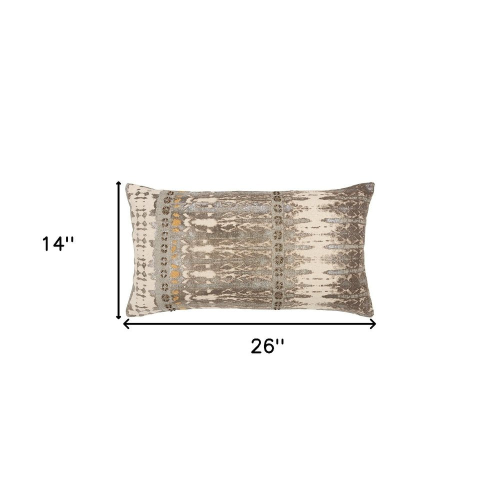 Gray Beige Tribal Distressed Lumbar Pillow