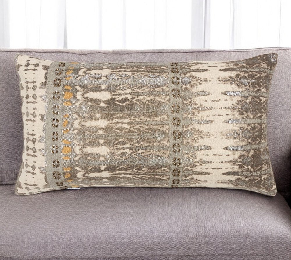 Gray Beige Tribal Distressed Lumbar Pillow