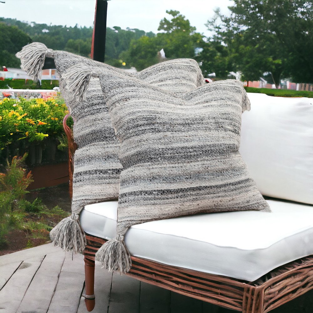 20" Gray Striped Indoor Outdoor Throw Pillow