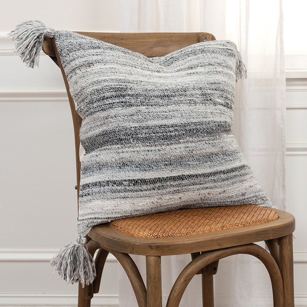 20" Gray Striped Indoor Outdoor Throw Pillow