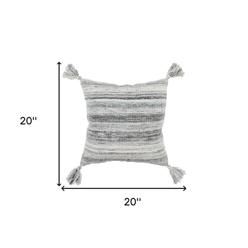 20" Gray Striped Indoor Outdoor Throw Pillow