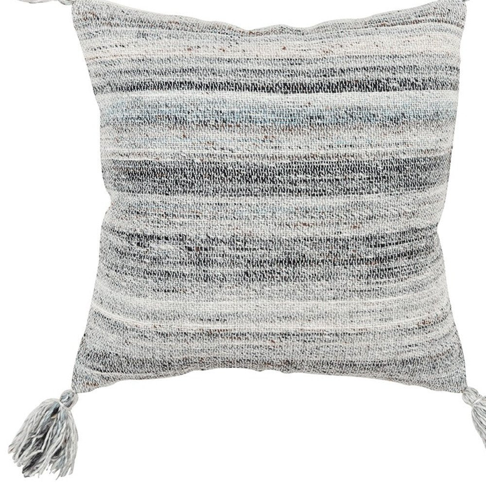 20" Gray Striped Indoor Outdoor Throw Pillow