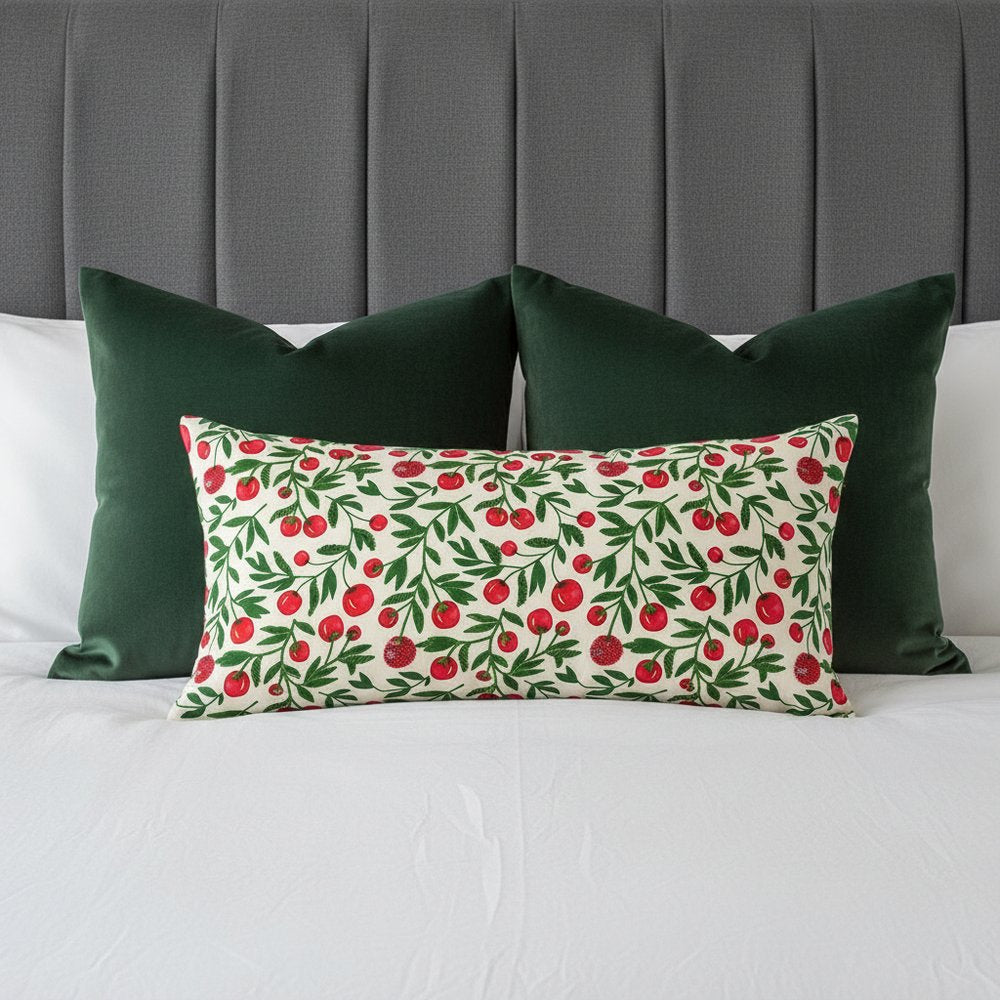 Red Green Cherry Tree Printed Lumbar Pillow