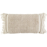 Ivory Braided Stripe Macrame Fringe Lumbar Pillow
