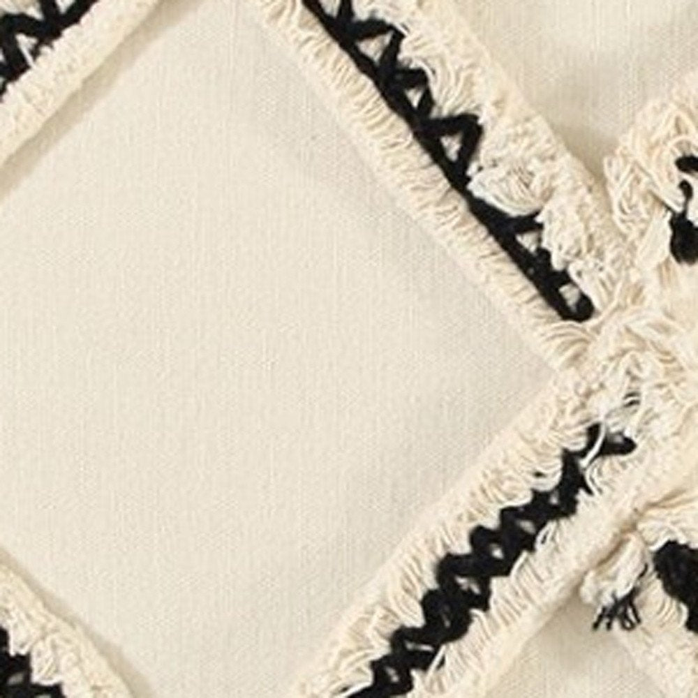 18" Cream and Black Textured Lattice Throw Pillow