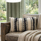 14" X 26" Beige And Black Cotton Throw Pillow With Fringe And Texture