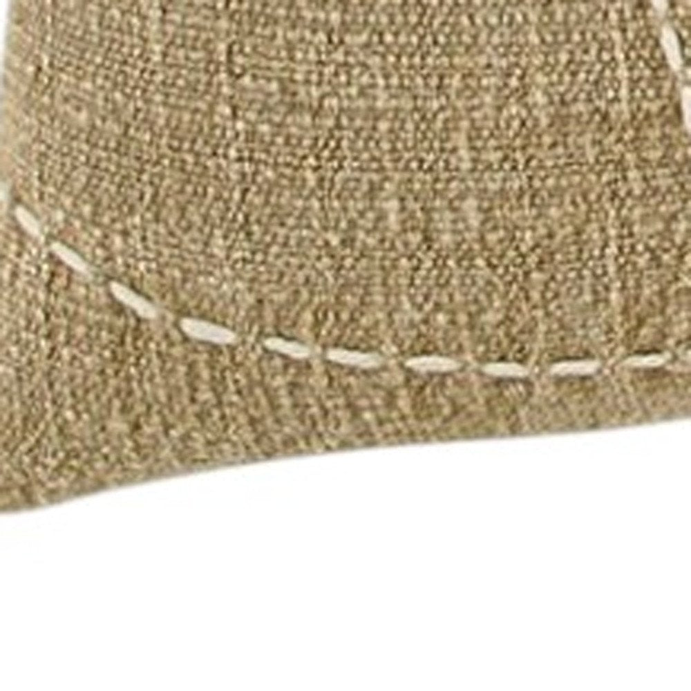 Khaki Cream Kantha Stitch Tasseled Throw Pillow