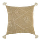 Khaki Cream Kantha Stitch Tasseled Throw Pillow