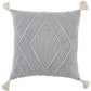 Khaki Cream Kantha Stitch Tasseled Throw Pillow