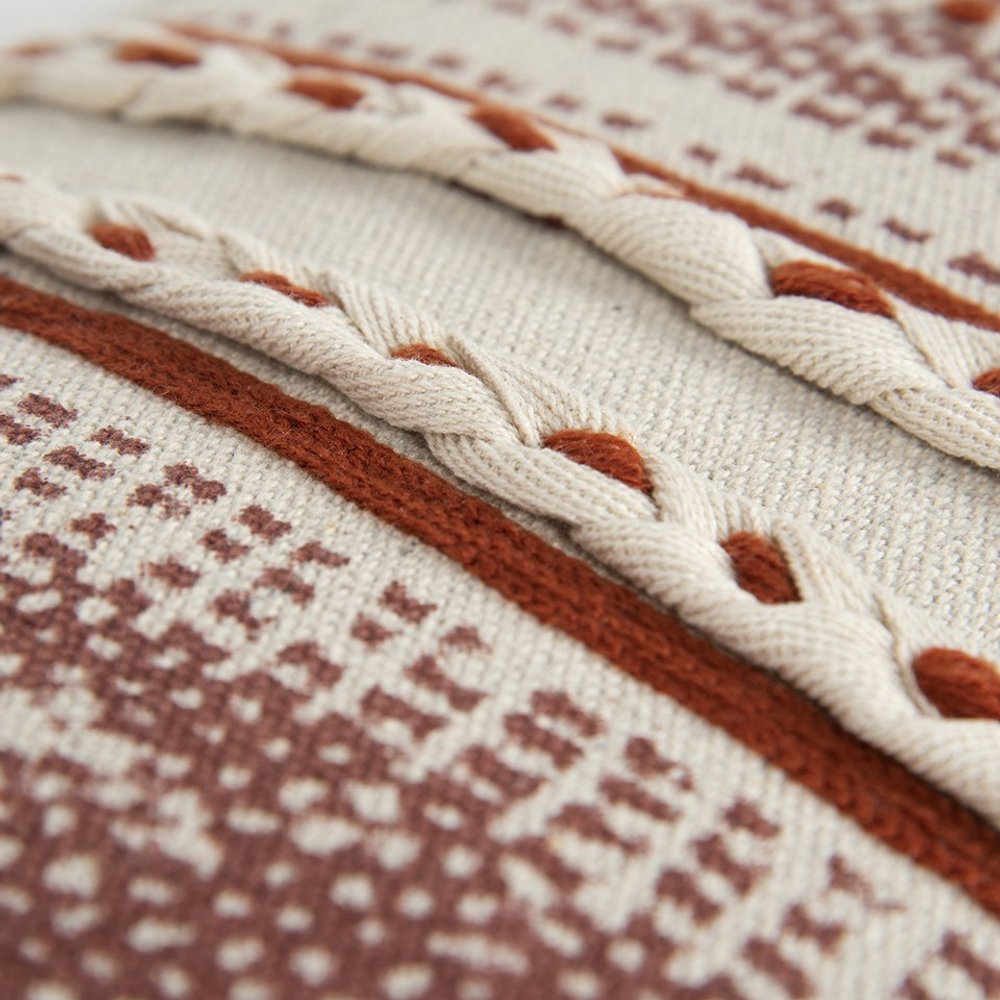 14" X 26" Natural And Russet Lumbar Striped Cotton Throw Pillow with Texture