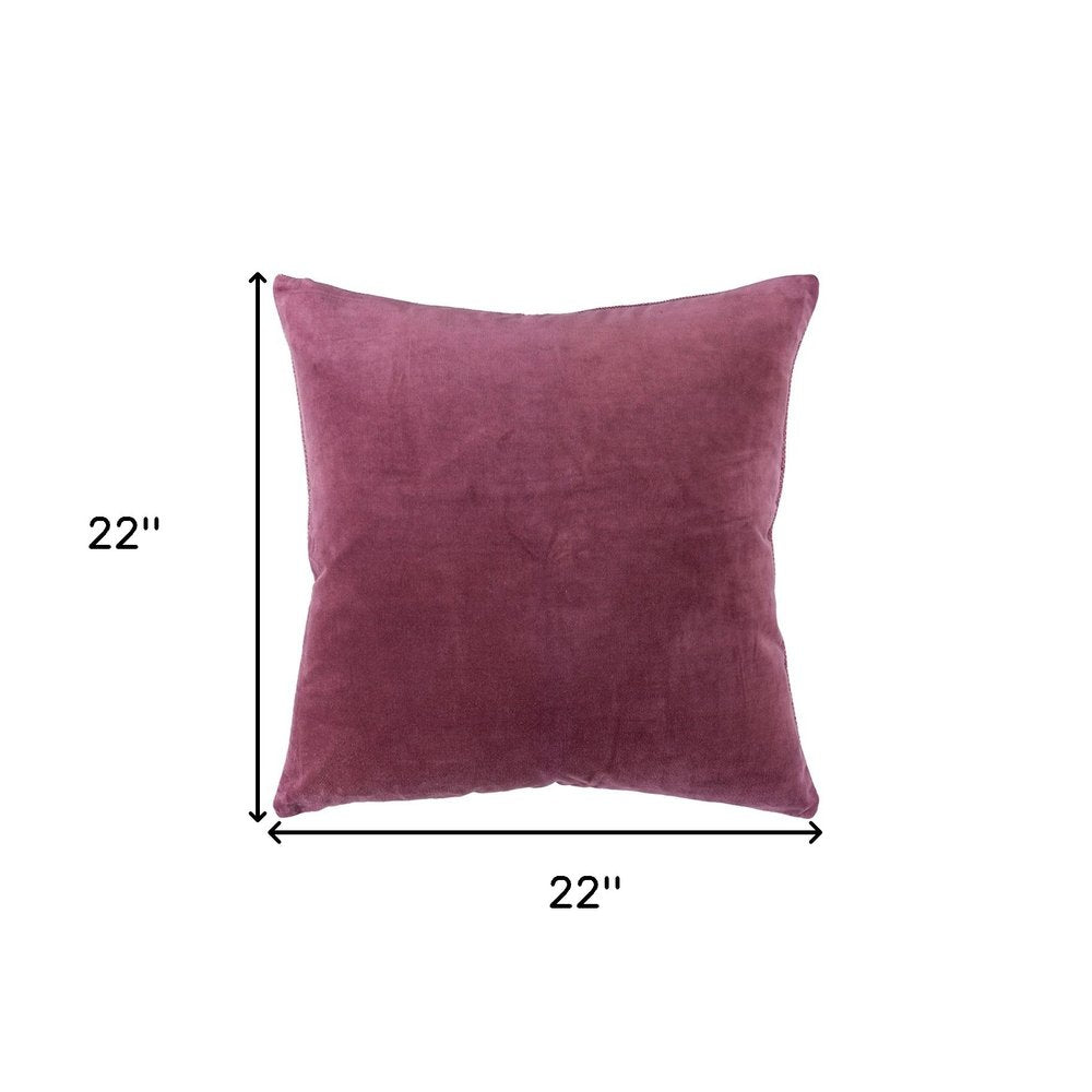 22" Raspberry Cotton Velvet Throw Pillow
