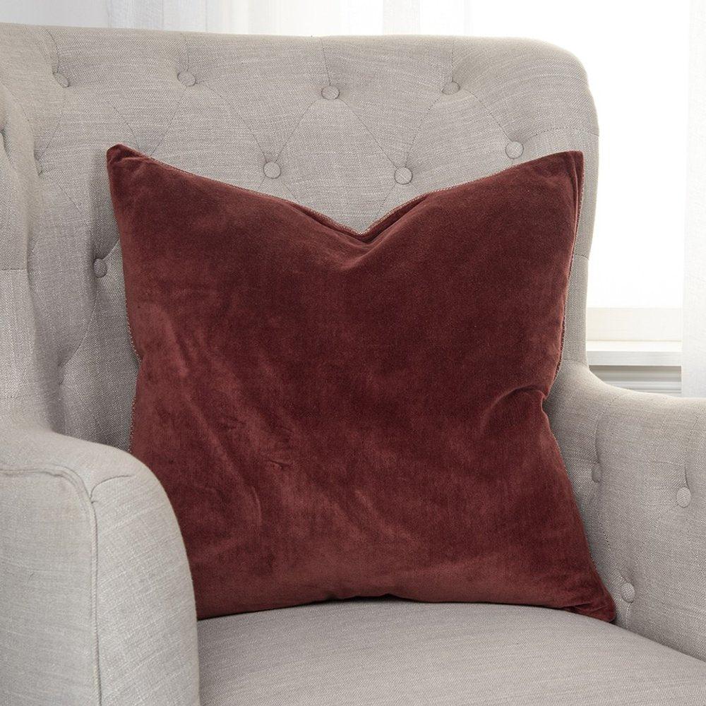 22" Raspberry Cotton Velvet Throw Pillow