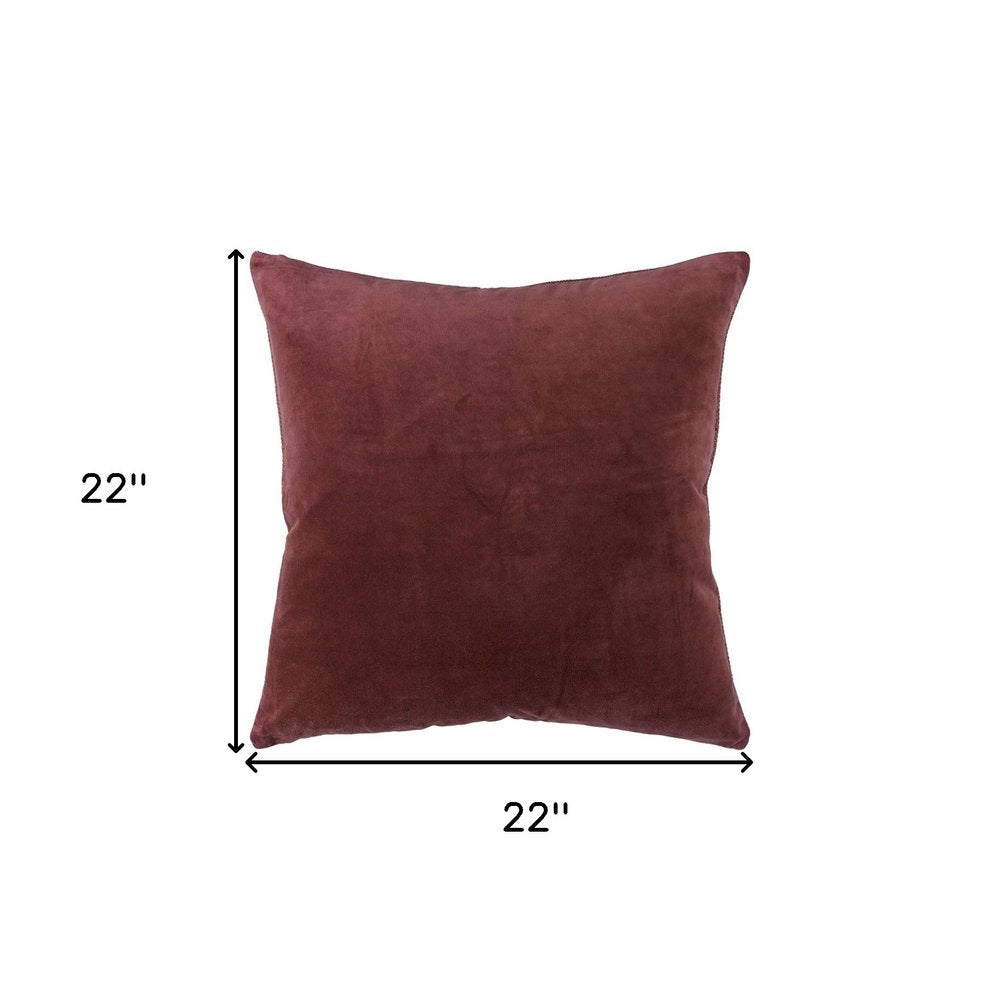 22" Raspberry Cotton Velvet Throw Pillow