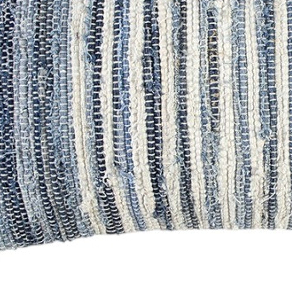 14" X 26" Denim Blue And Ivory Cotton Throw Pillow with Tassels And Texture