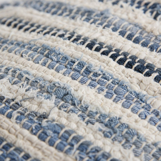 14" X 26" Denim Blue And Ivory Cotton Throw Pillow with Tassels And Texture