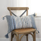14" X 26" Denim Blue And Ivory Cotton Throw Pillow with Tassels And Texture
