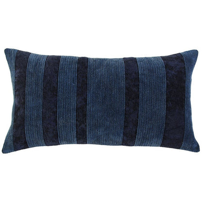14" X 26" Navy Blue Lumbar Striped Cotton Throw Pillow