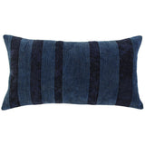 14" X 26" Navy Blue Lumbar Striped Cotton Throw Pillow