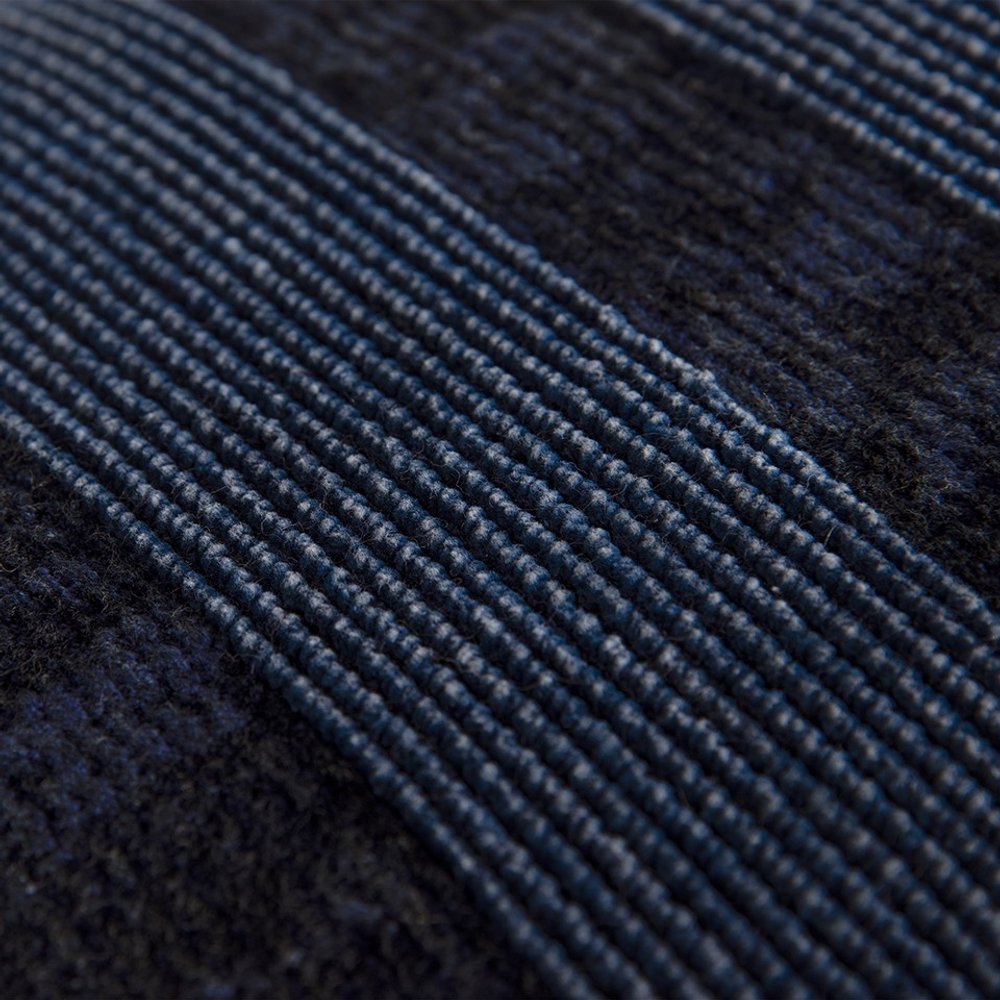 14" X 26" Navy Blue Lumbar Striped Cotton Throw Pillow