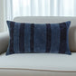 14" X 26" Navy Blue Lumbar Striped Cotton Throw Pillow