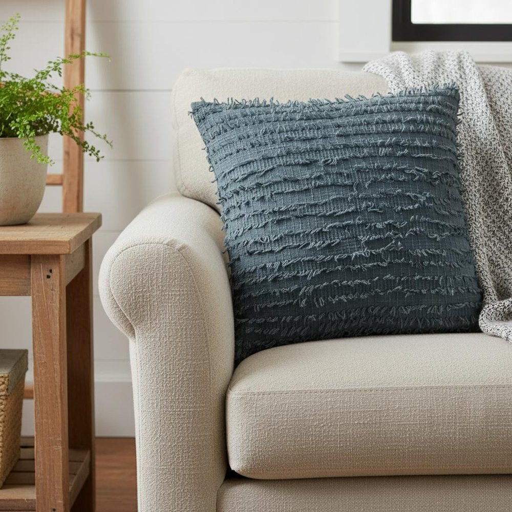 Gray Tasseling Fringe Texture Throw Pillow