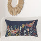 Blue Botanical and Bird Embroidered Lumbar Pillow