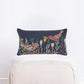 Blue Botanical and Bird Embroidered Lumbar Pillow