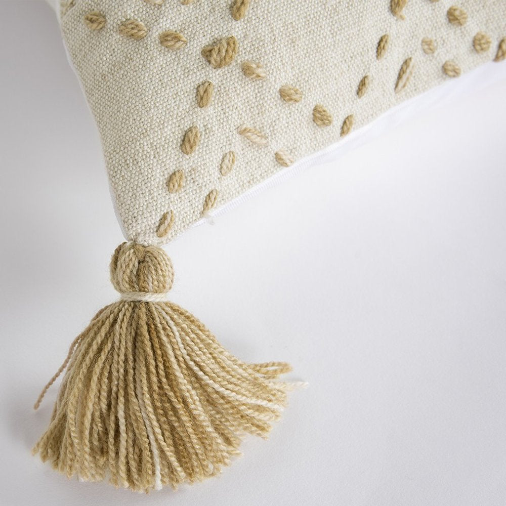 20" Gray and Ivory Herringbone Cotton Throw Pillow With Tassels