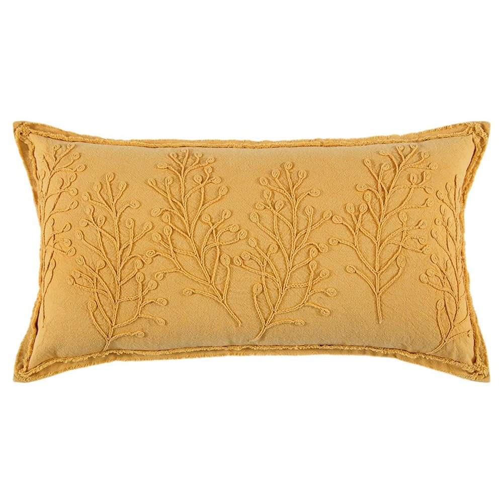 14" X 26" Yellow Botanical Throw Pillow With Embroidery