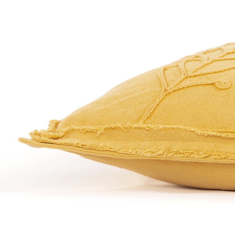 14" X 26" Yellow Botanical Throw Pillow With Embroidery