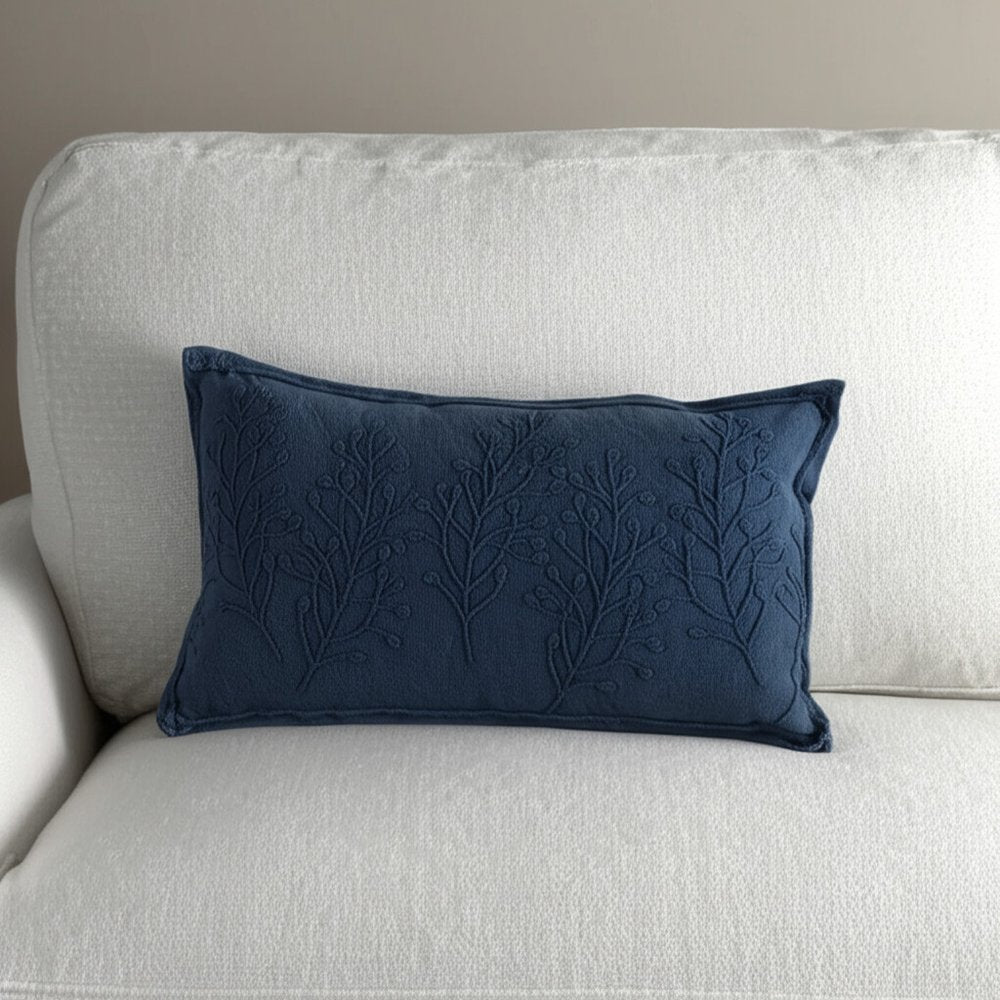 14" X 26" Yellow Botanical Throw Pillow With Embroidery