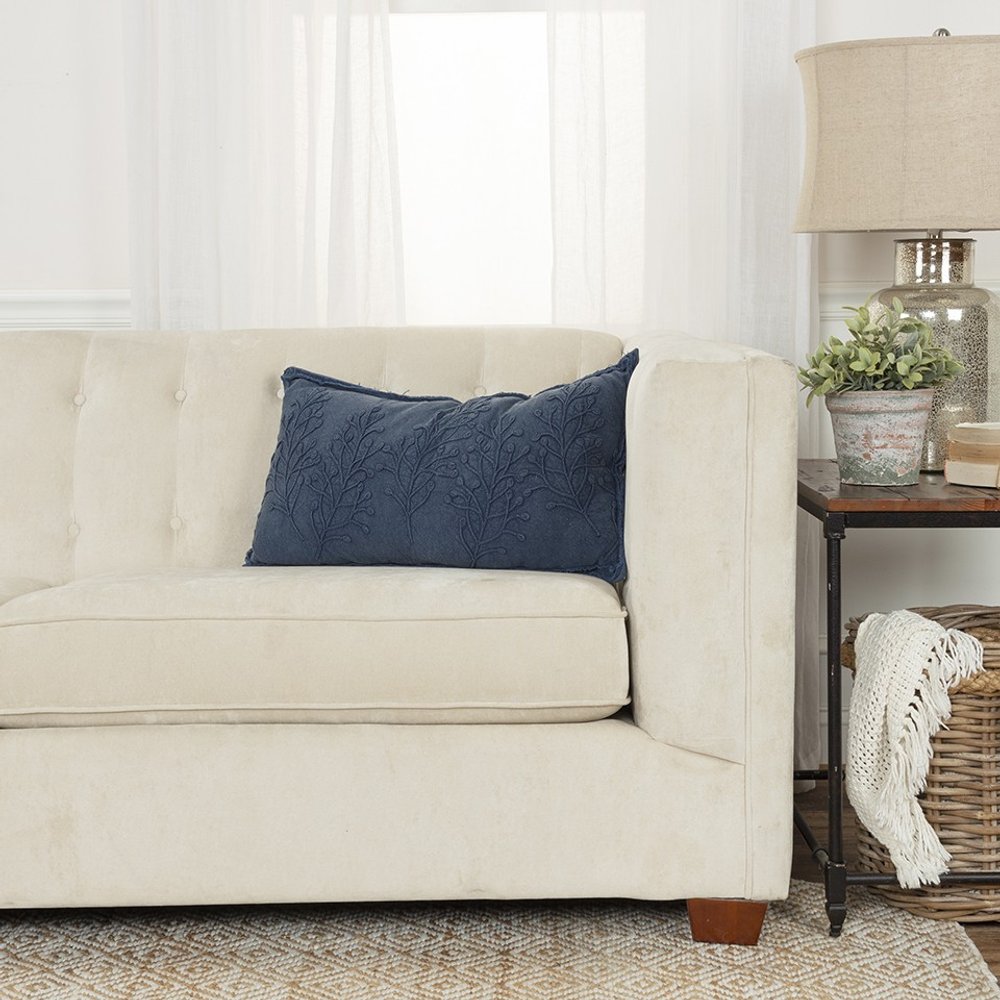 14" X 26" Yellow Botanical Throw Pillow With Embroidery