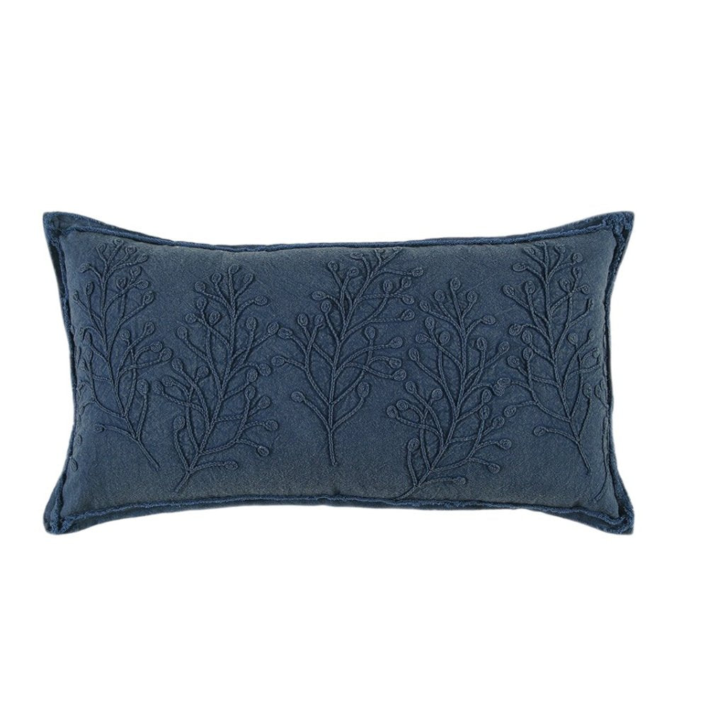 14" X 26" Yellow Botanical Throw Pillow With Embroidery