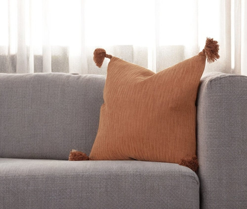 Gold Solid Tonal Abstract Stripe Throw Pillow