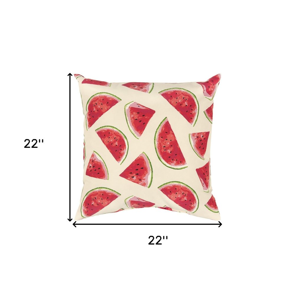 22" Natural And Red Watermelon Indoor Outdoor Throw Pillow