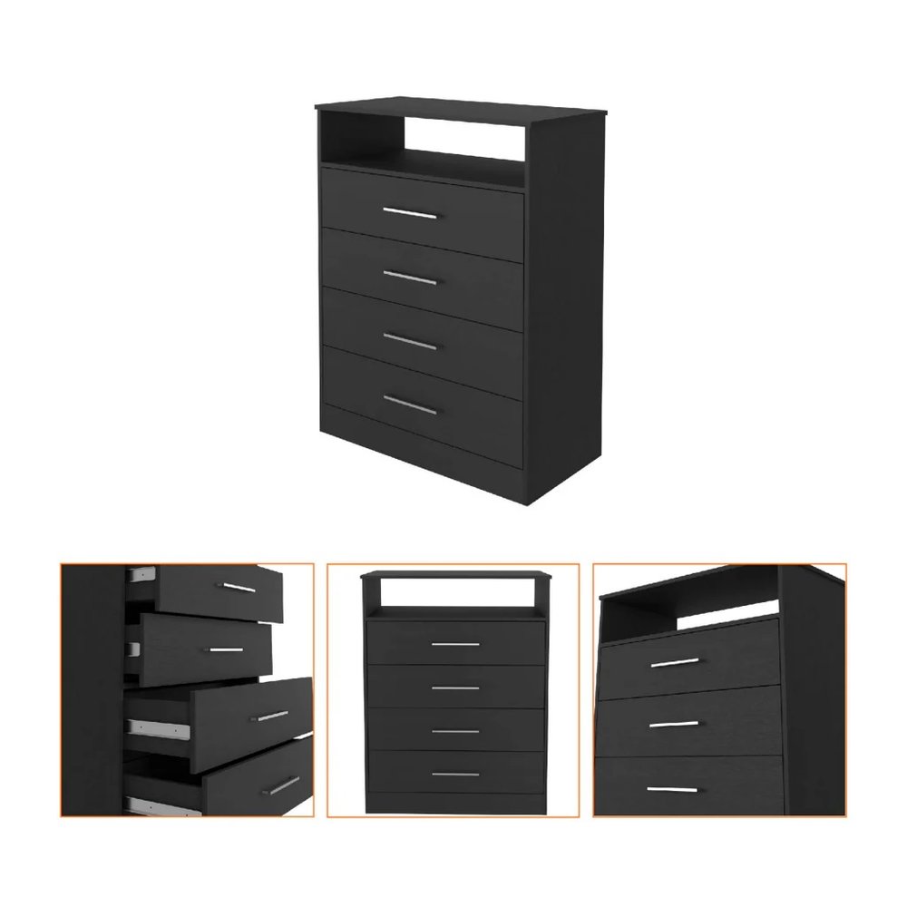 31" White Wood Four Drawer Dresser