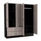 63" Brown And Black Wood Mirrored Two Drawer Dresser