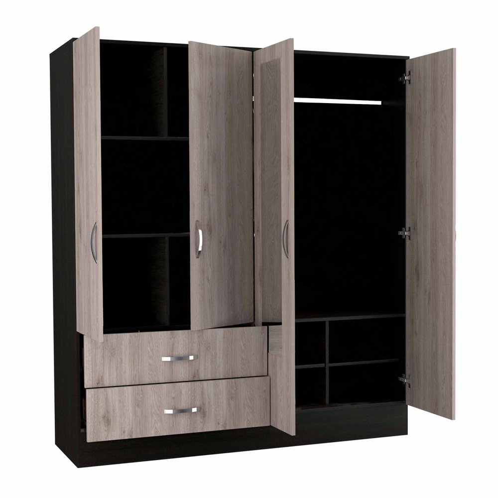 63" Brown And Black Wood Mirrored Two Drawer Dresser