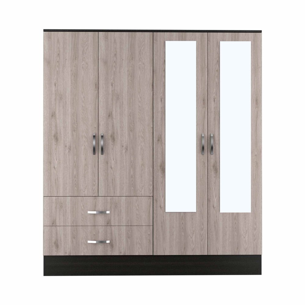 63" Brown And Black Wood Mirrored Two Drawer Dresser