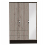 71" Brown And Black Wood Mirrored Three Door Two Drawer Combo Dresser