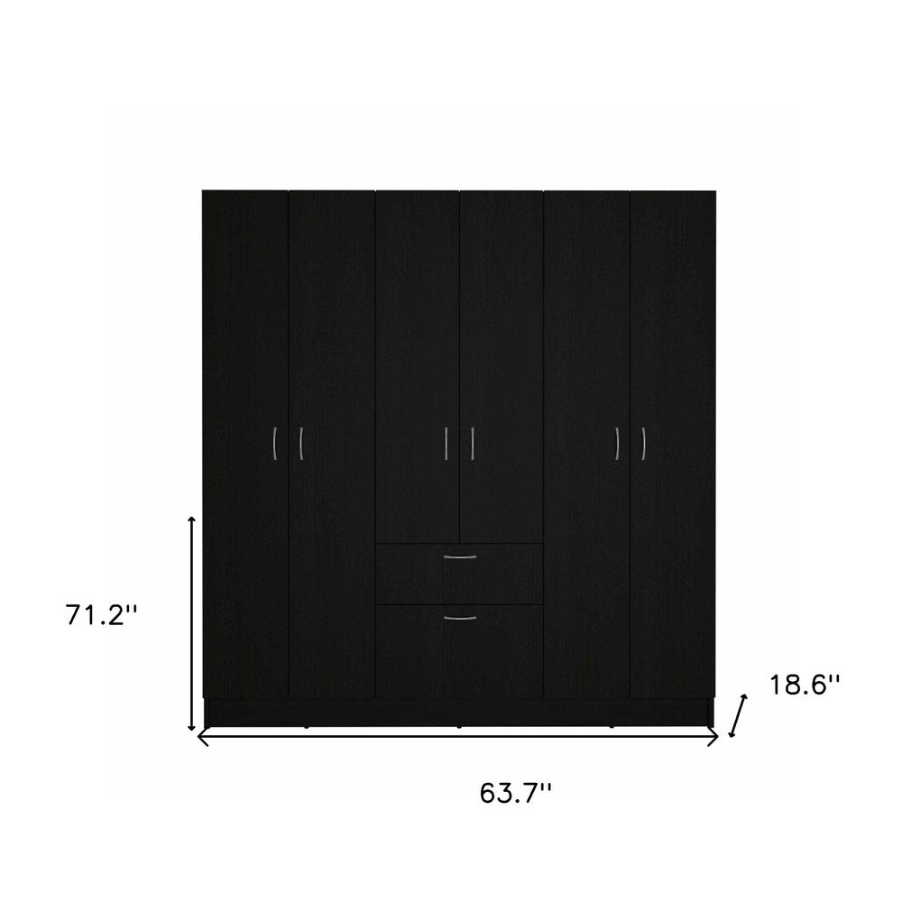 71" Black And White Wood Six Door Single Drawer Combo Dresser