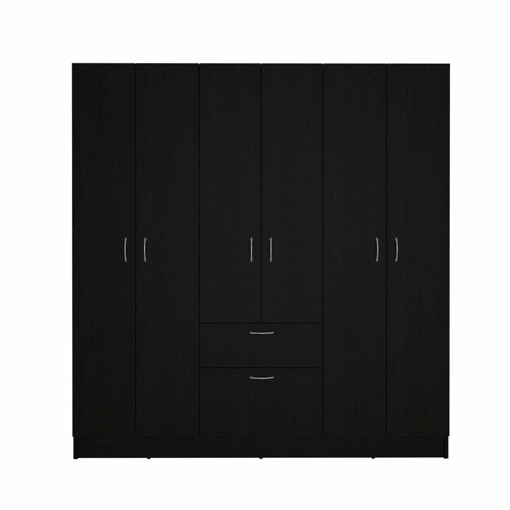 71" Black And White Wood Six Door Single Drawer Combo Dresser