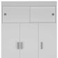 73" White Wood Three Door Two Drawer Combo Dresser