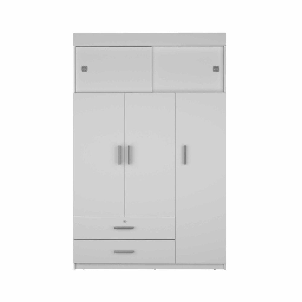 73" White Wood Three Door Two Drawer Combo Dresser