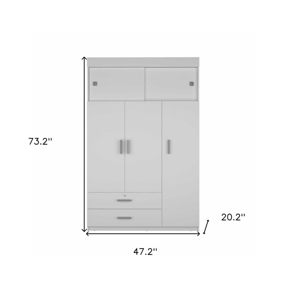 73" White Wood Three Door Two Drawer Combo Dresser
