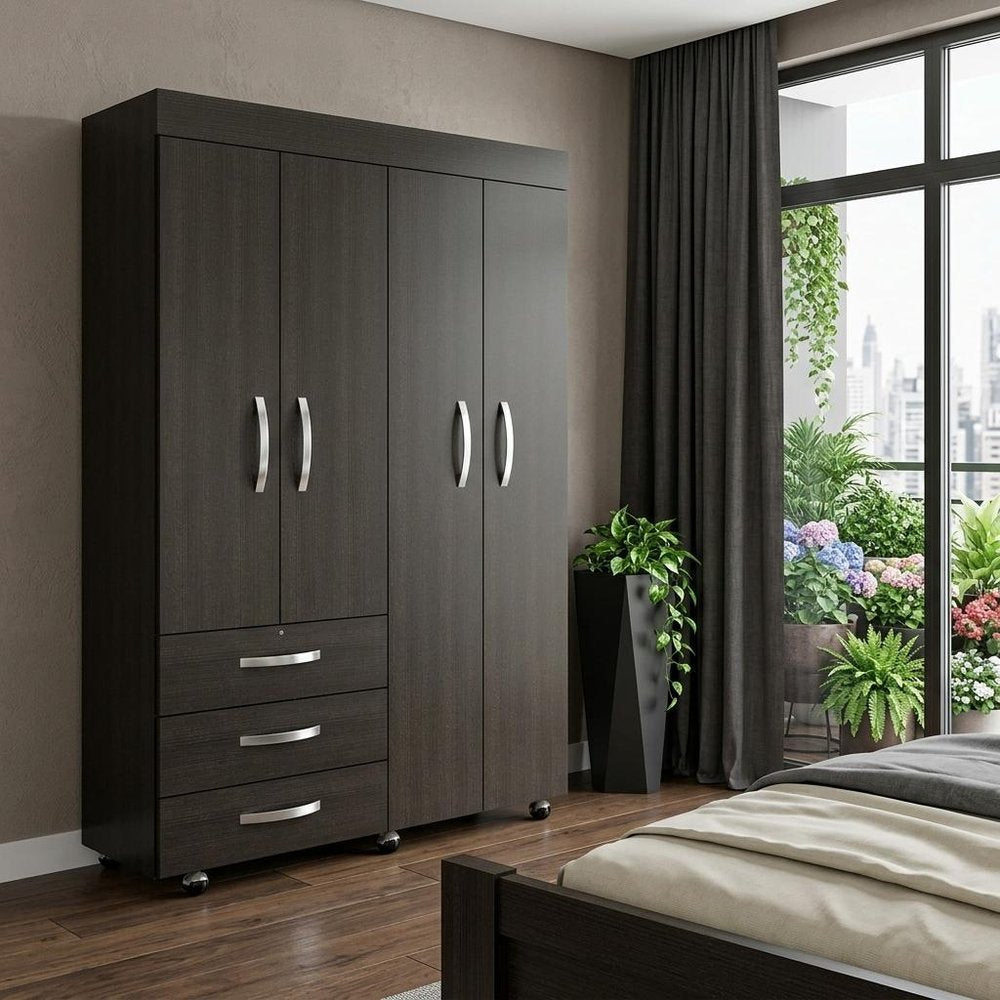 68" Wood Three Drawer Combo Dresser