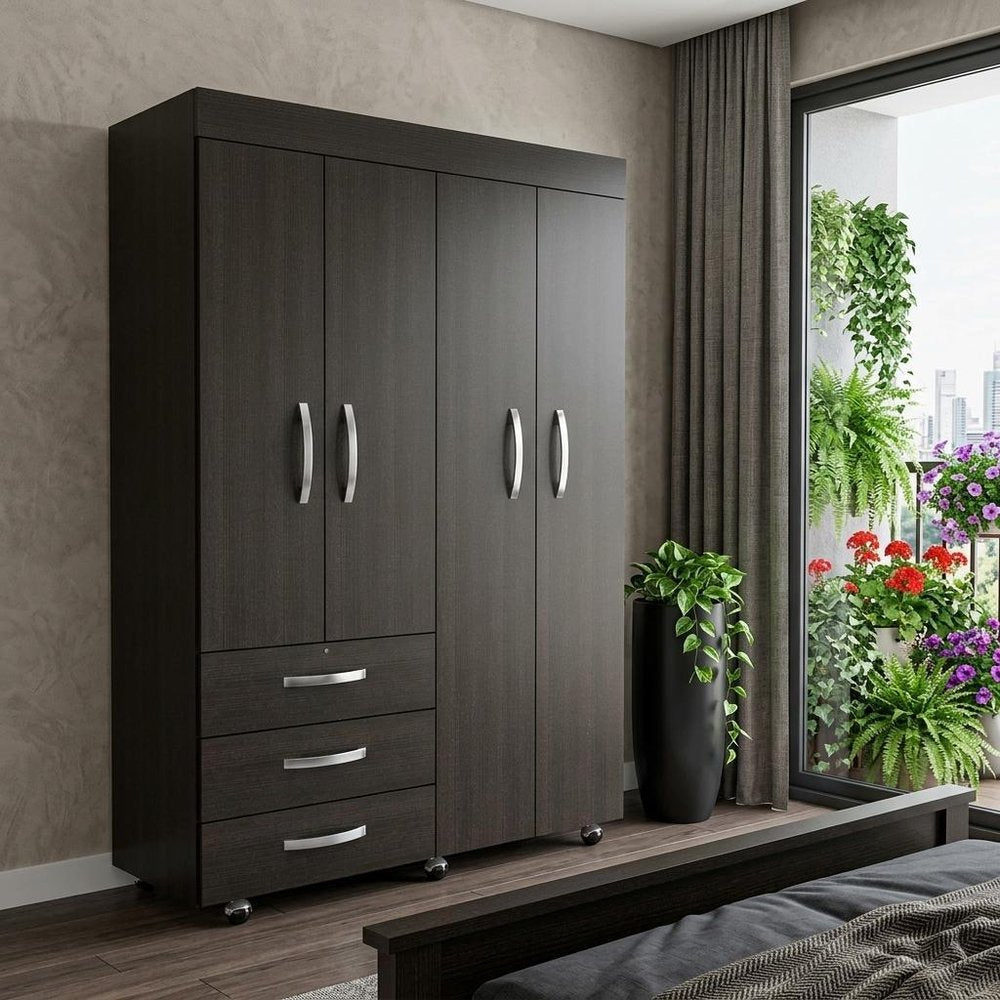 68" Wood Three Drawer Combo Dresser